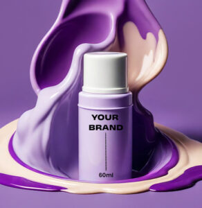 "60ml custom cosmetic packaging by a trusted cosmetic manufacturers near me – purple and cream bottle design"